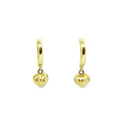 Brinco Meia Argola com Cora��o em Ouro 18 Kilates - 25295
